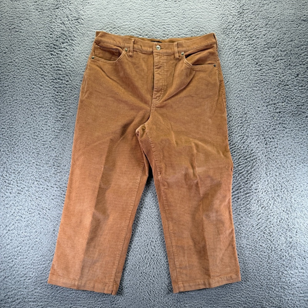 Express Pant Women's 14 Brown Cotton Corduroy Cropped Wide-Leg High Rise Stretch